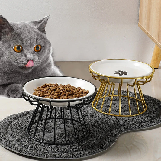 Pet Ceramic Bowl Iron Rack Cat